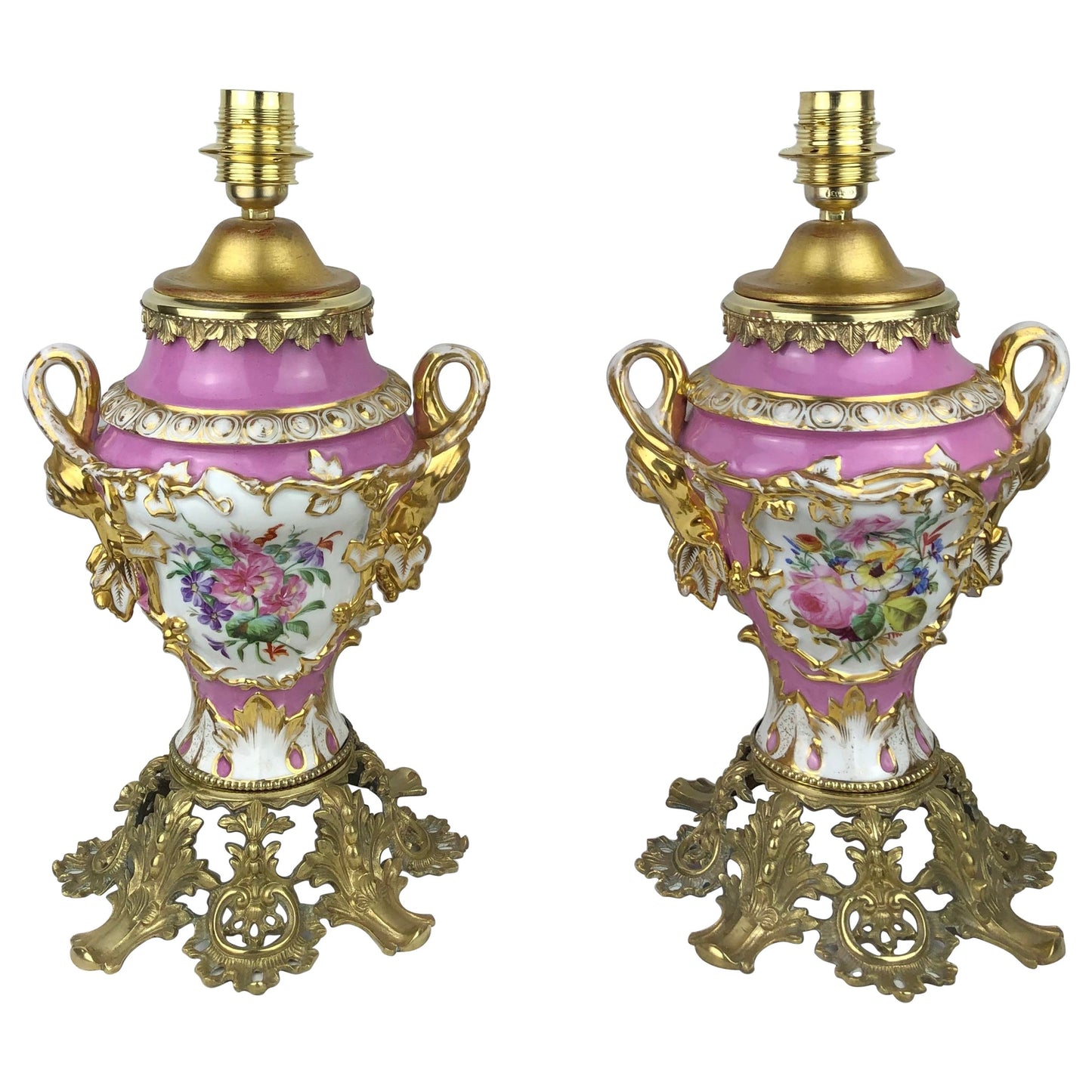 Pair of 19th Century Porcelain Ormolu Mounted Table Lamps by Sevres