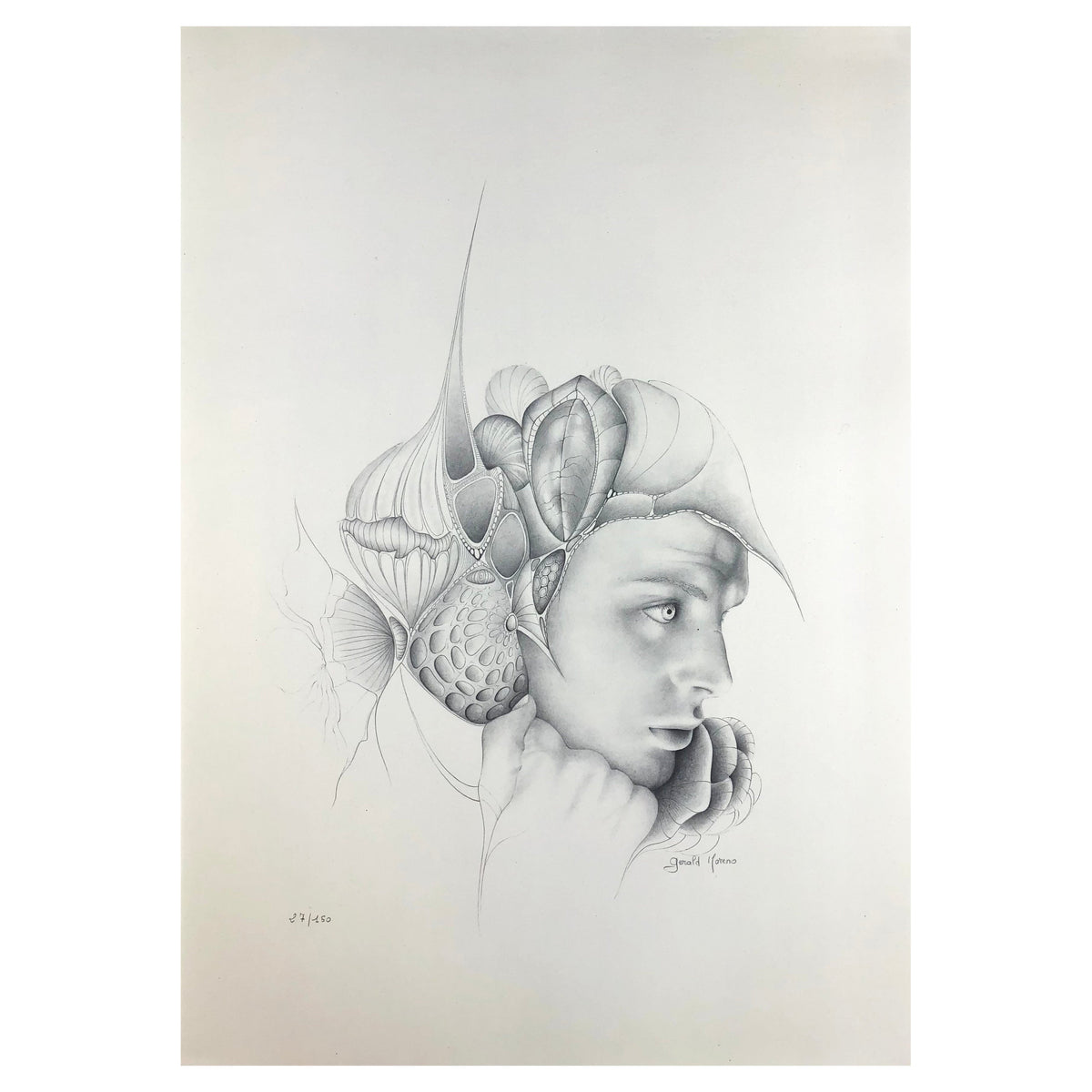 Dali Inspired French Surrealist Drawing by Gerald Moreno, Signed