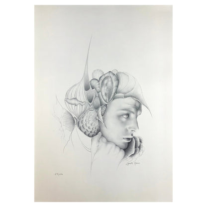 Dali Inspired French Surrealist Drawing by Gerald Moreno, Signed