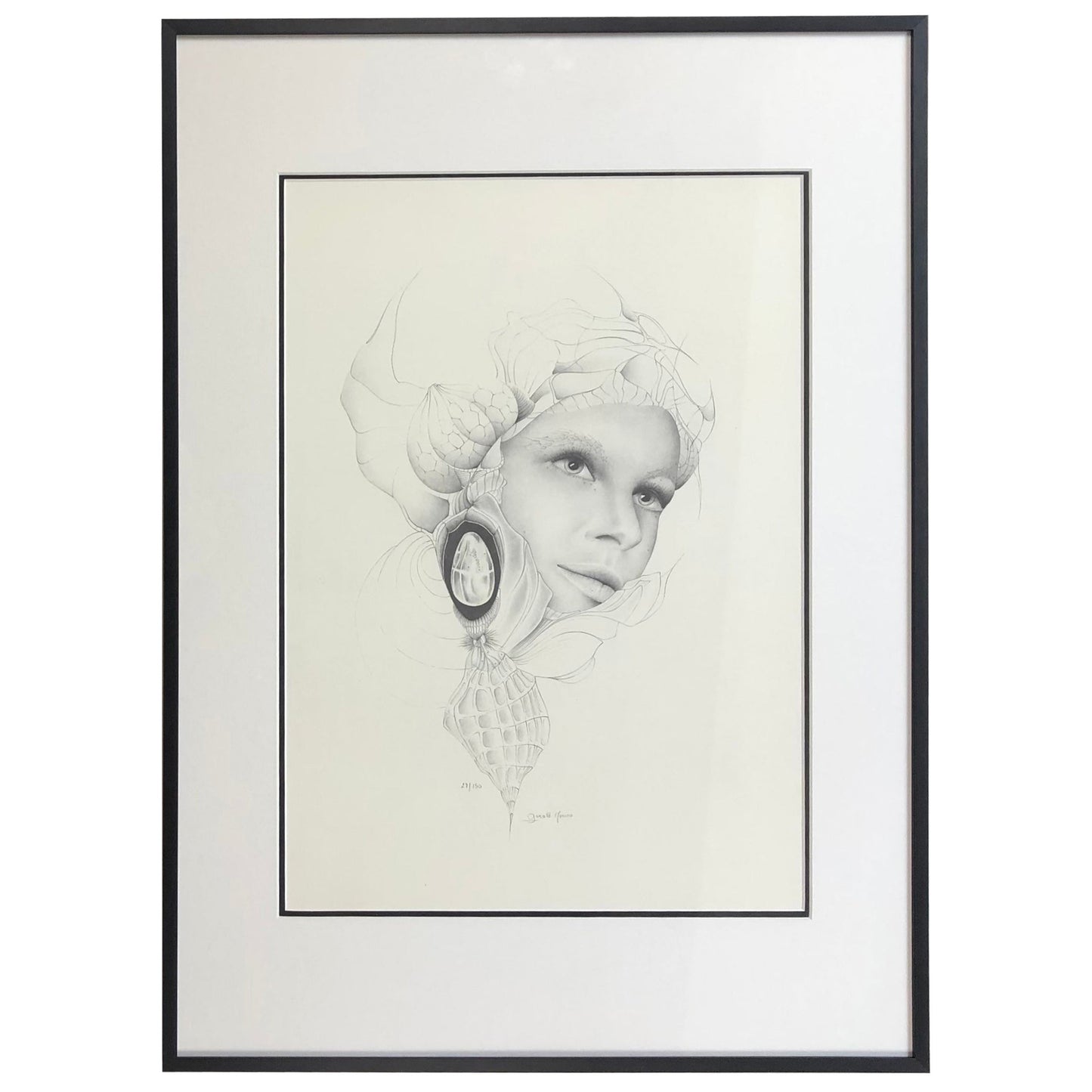 Dali Inspired French Surrealist Black & White Lithograph by Gerald Moreno Signed