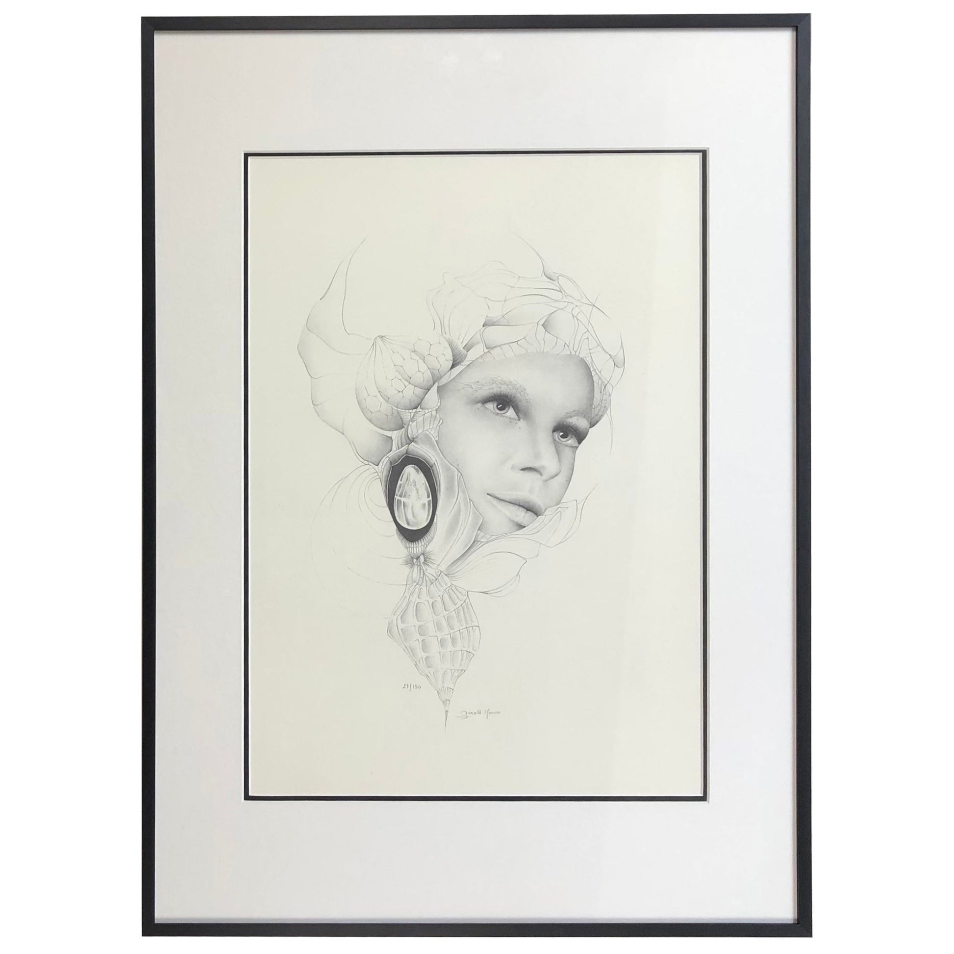 Dali Inspired French Surrealist Black & White Lithograph by Gerald Moreno Signed
