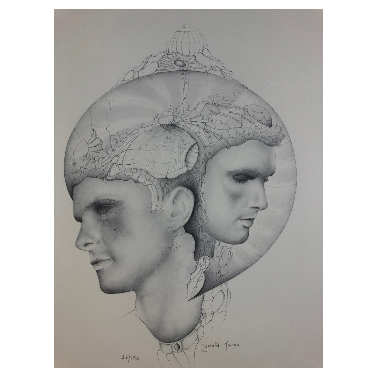 French Surrealist Lithograph Signed Gerald Moreno in the Manner of Salvador Dali — detail 2