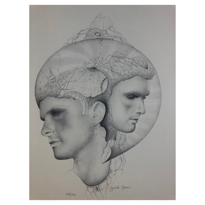 French Surrealist Lithograph Signed Gerald Moreno in the Manner of Salvador Dali — detail 2