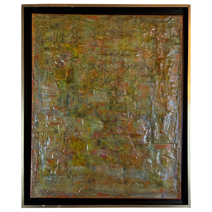 Mid-Century Modern Abstract Oil on Rice Paper Painting by French Artist Fandre