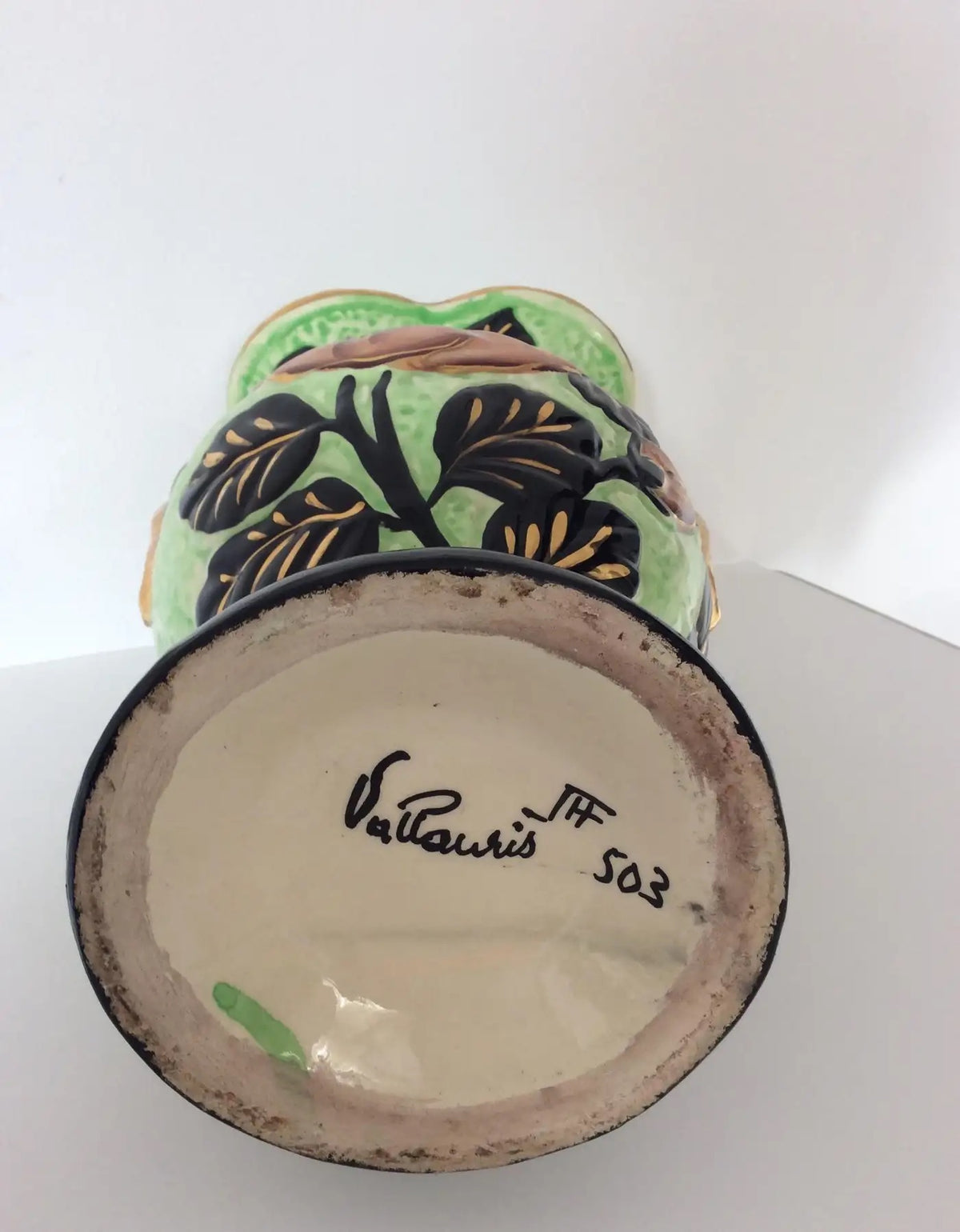 Hand-Painted Ceramic Flower Vase from Vallauris France — detail 4