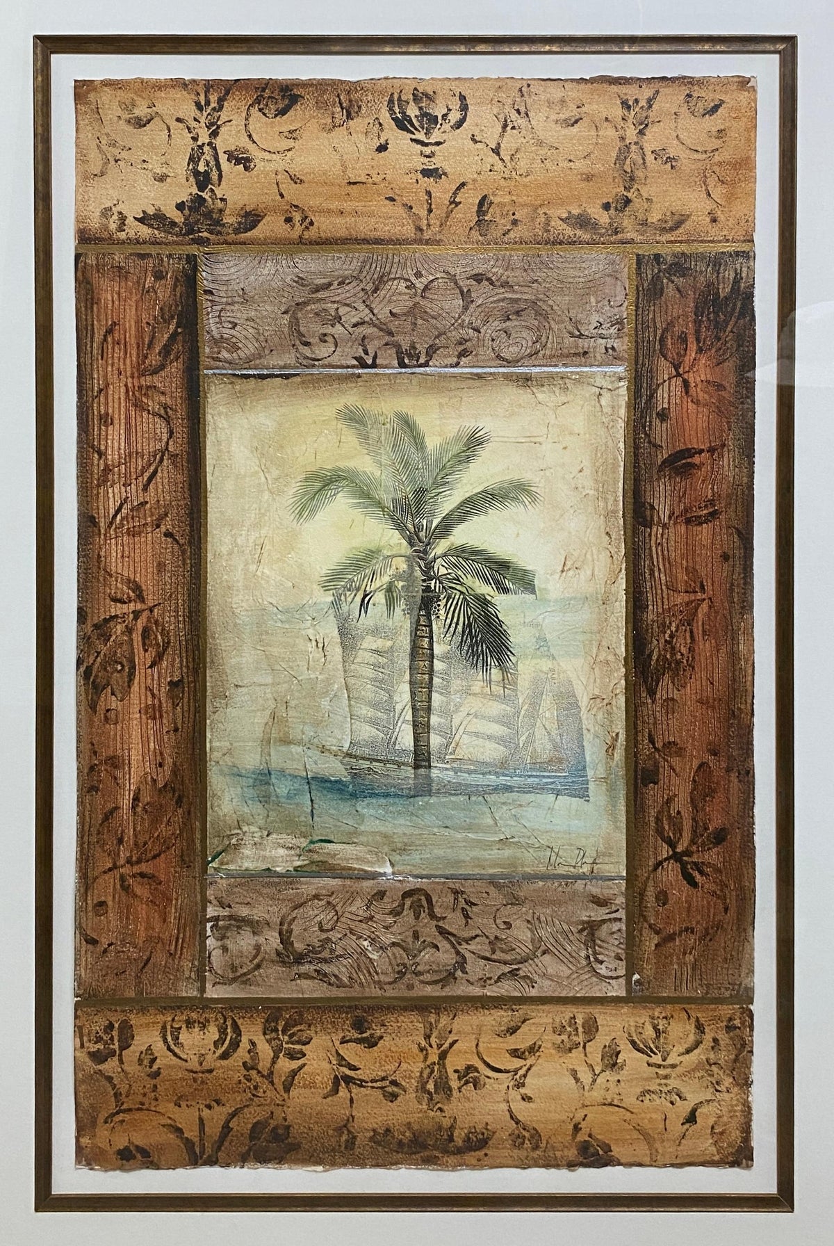 Large Framed Beachside Palm Tree Art — detail 3