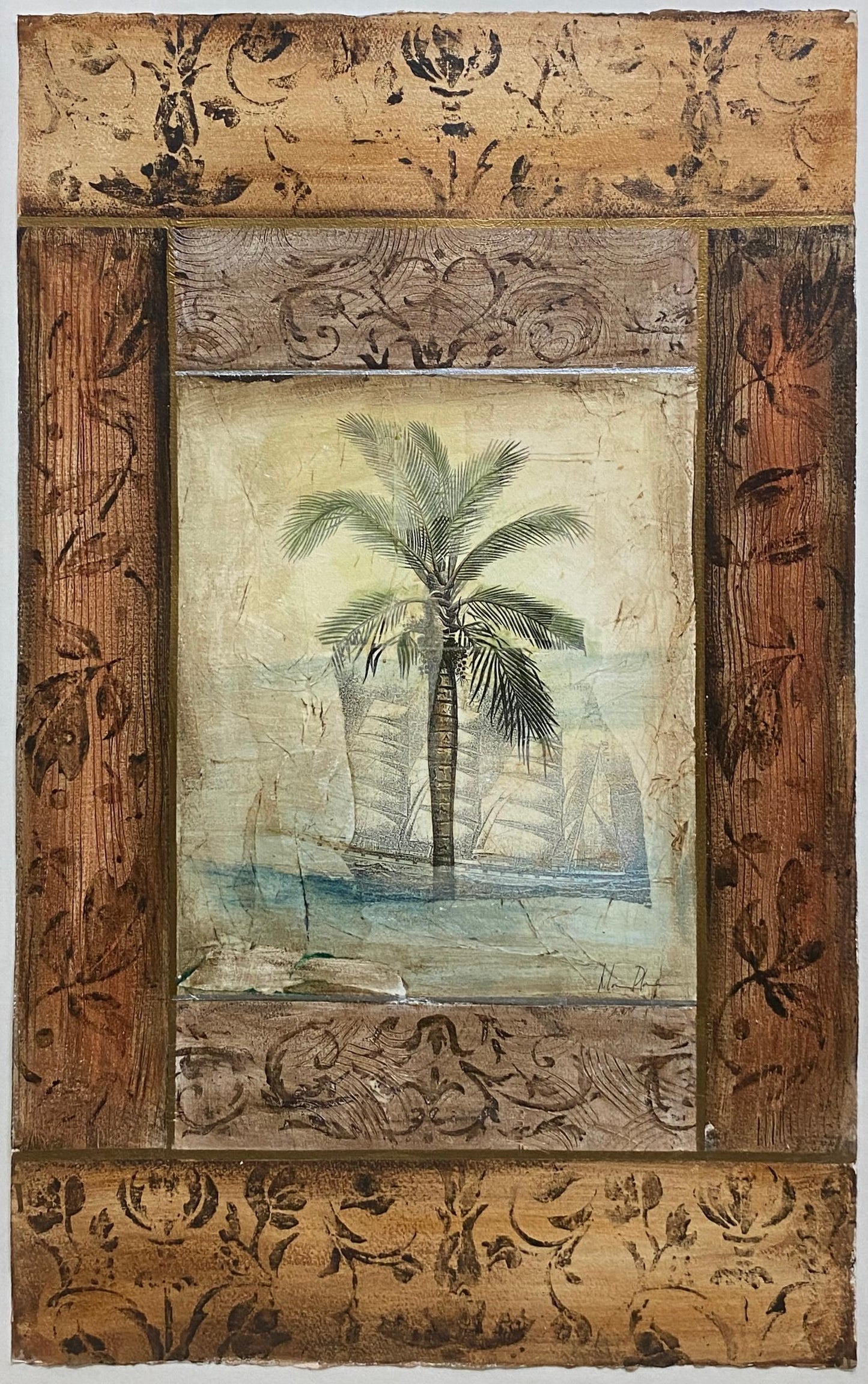 Large Framed Beachside Palm Tree Art — detail 4