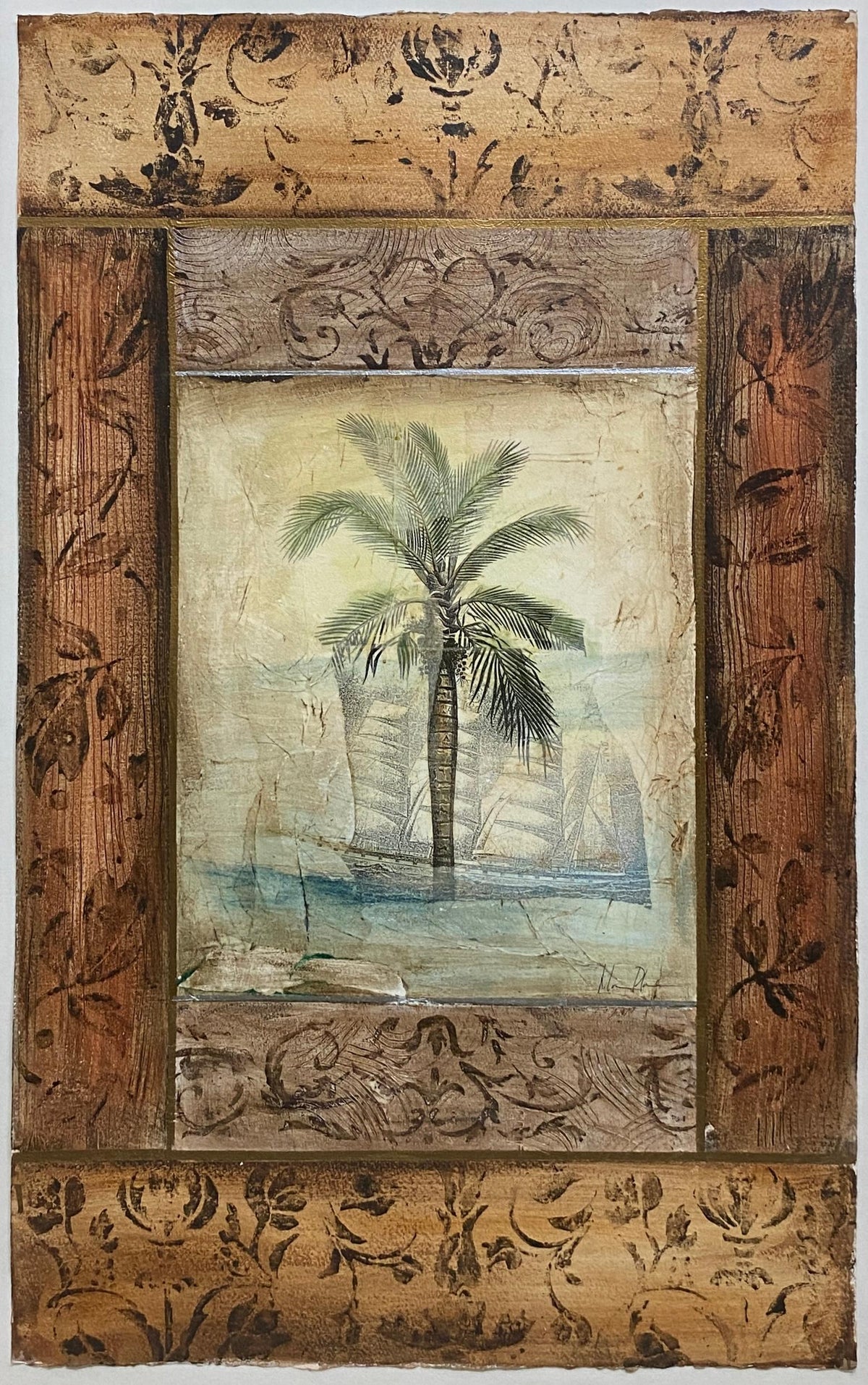 Large Framed Beachside Palm Tree Art — detail 4