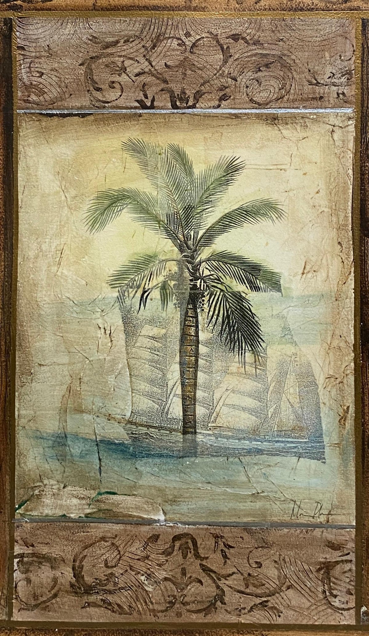 Large Framed Beachside Palm Tree Art — detail 5