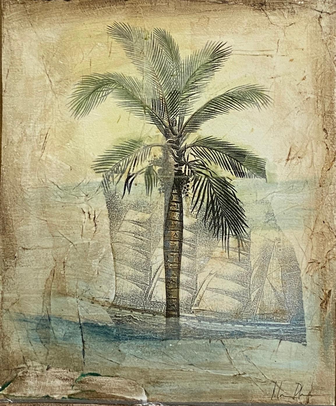 Large Framed Beachside Palm Tree Art — detail 6