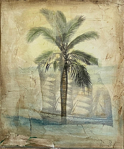 Large Framed Beachside Palm Tree Art — detail 6