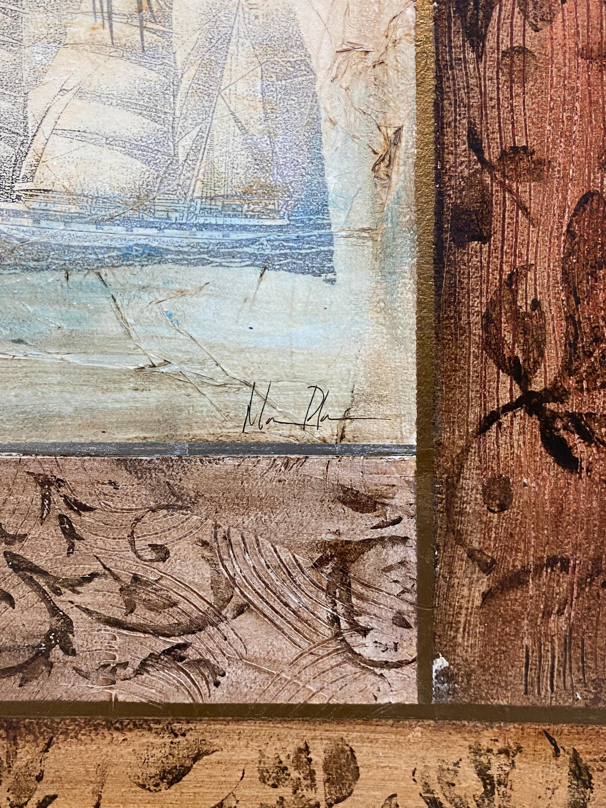 Large Framed Beachside Palm Tree Art — detail 7