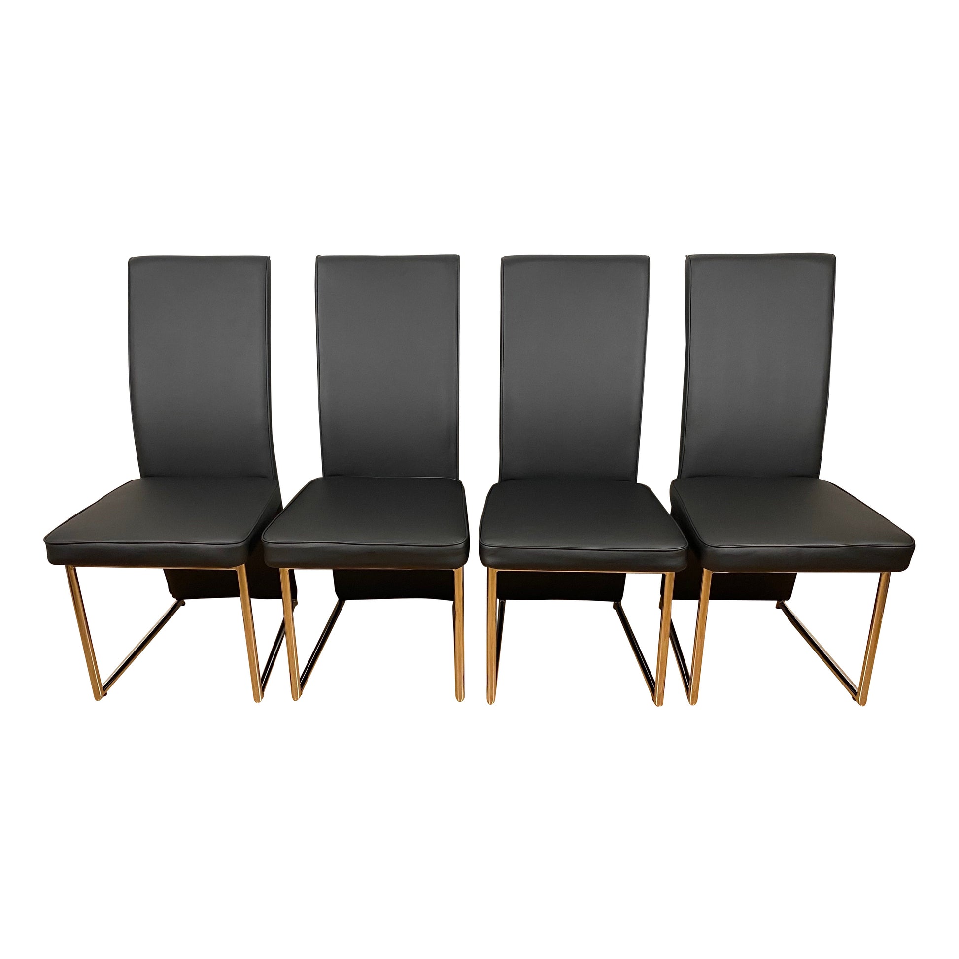 Set of 4 Baughman Style Thin Line Chrome & Black Faux Leather Dining Chairs
