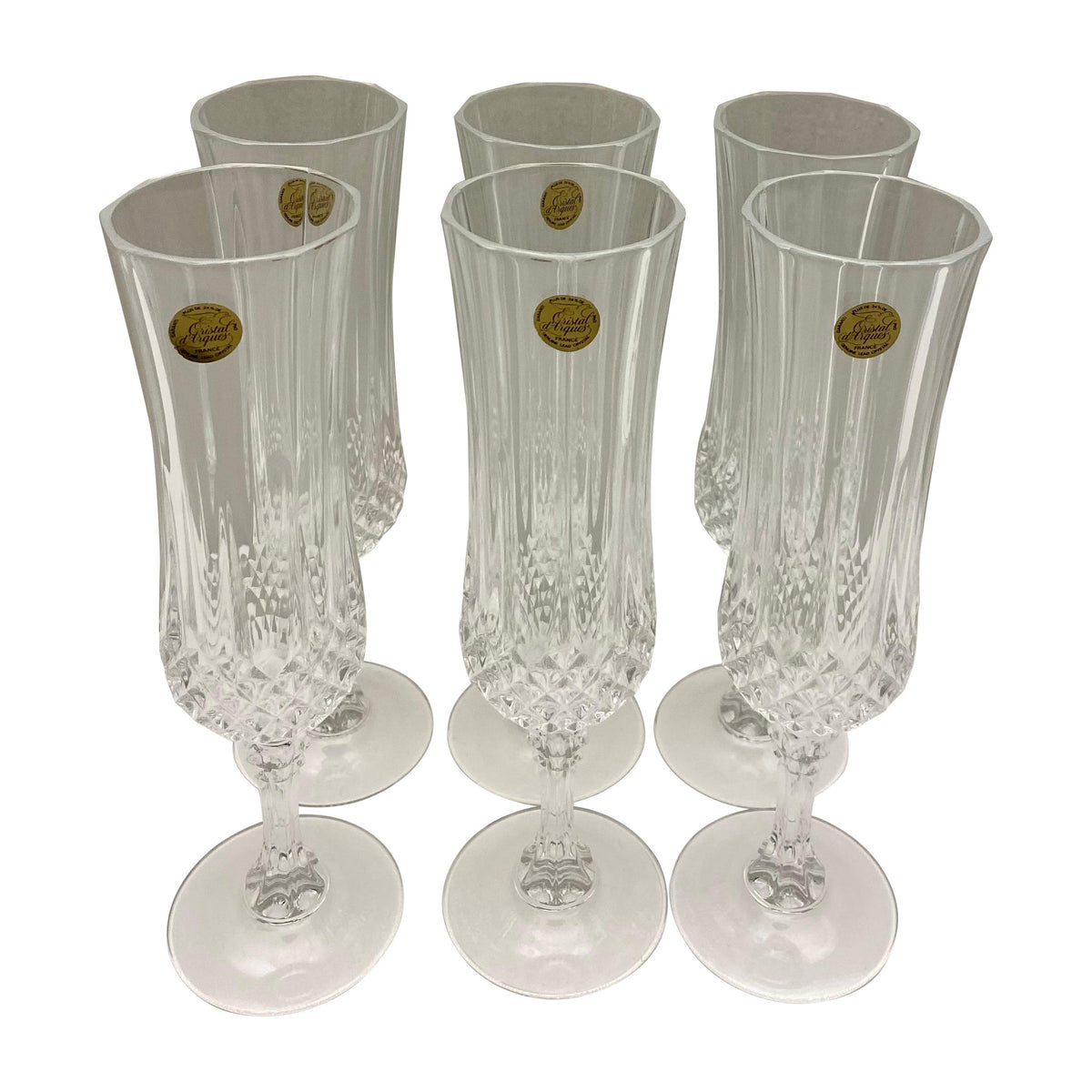 French Crystal Champagne Flutes, Set of 6 in Original Box