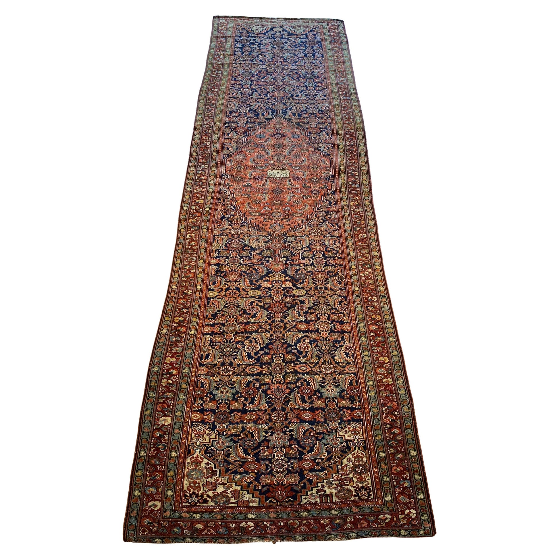 Handwoven Antique Runner Rug, Long Traditional Oriental Wool Rug