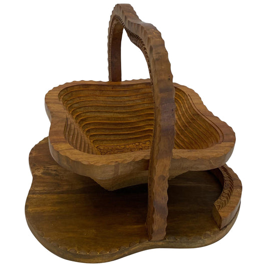 Wooden Fruit Basket Hand-Carved and Collapsible