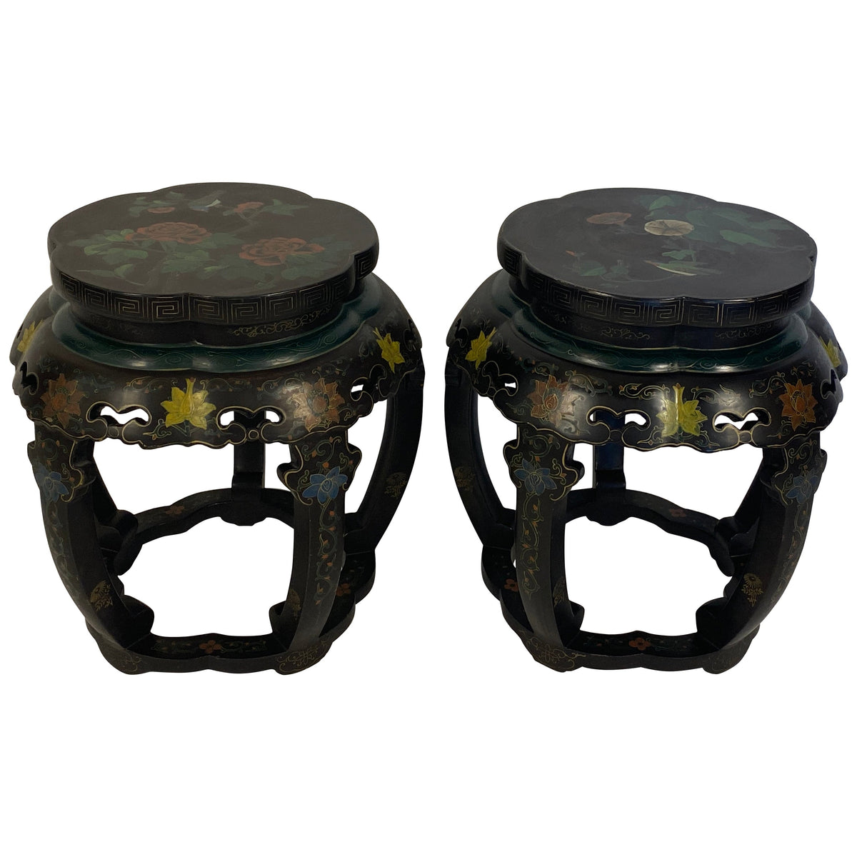 Pair of Chinese Hand Carved and Hand Painted Side Tables — detail 2