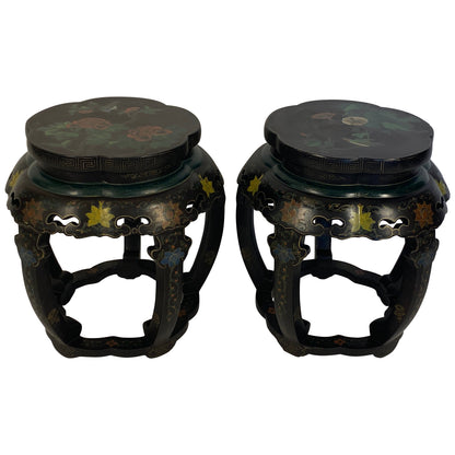 Pair of Chinese Hand Carved and Hand Painted Side Tables — detail 2
