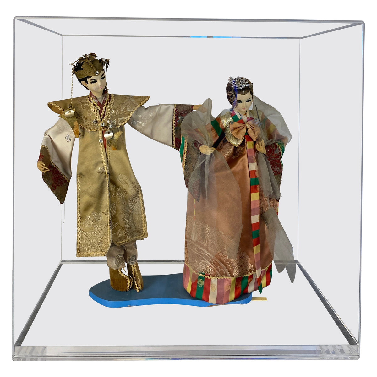 Pair of Oriental Puppet Dolls with Original Silk Costumes