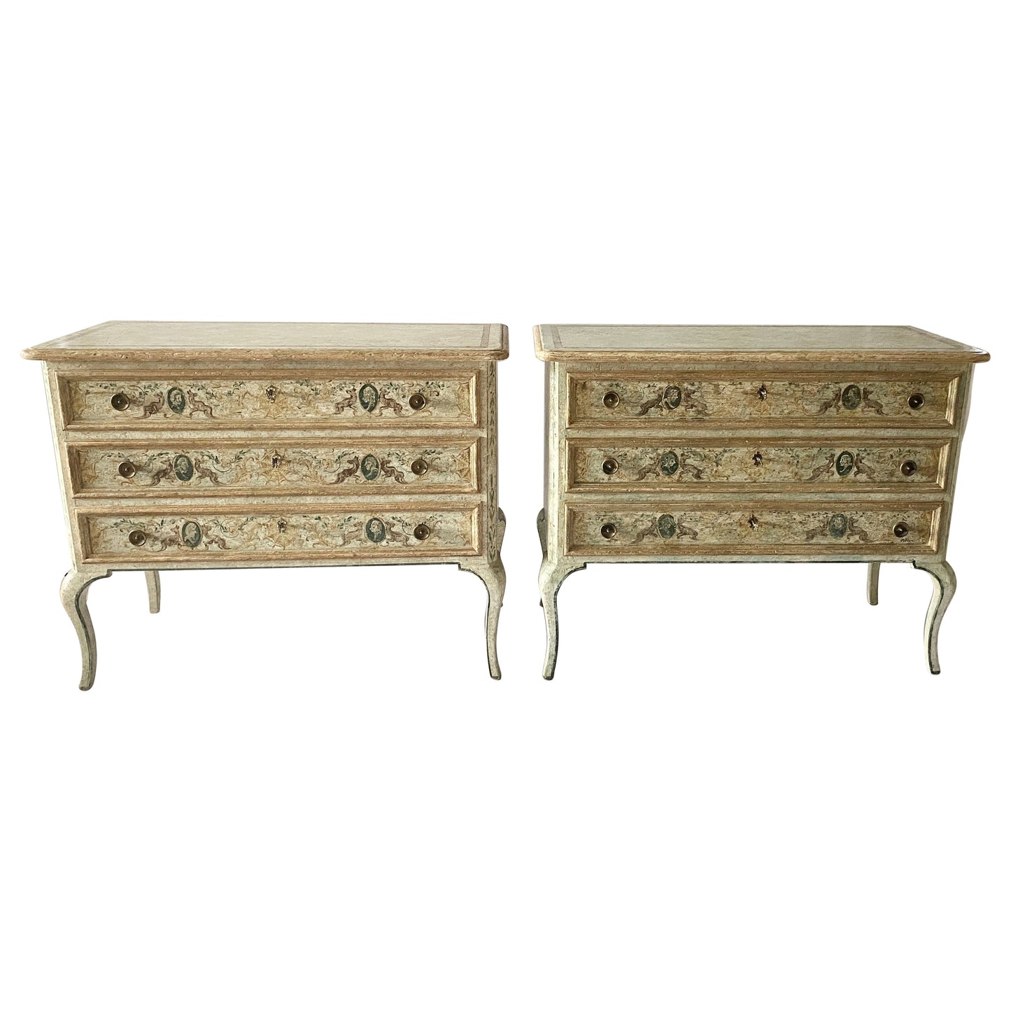 Pair of Venetian Hand-Painted Neoclassical Style Commodes or Chest of Drawers