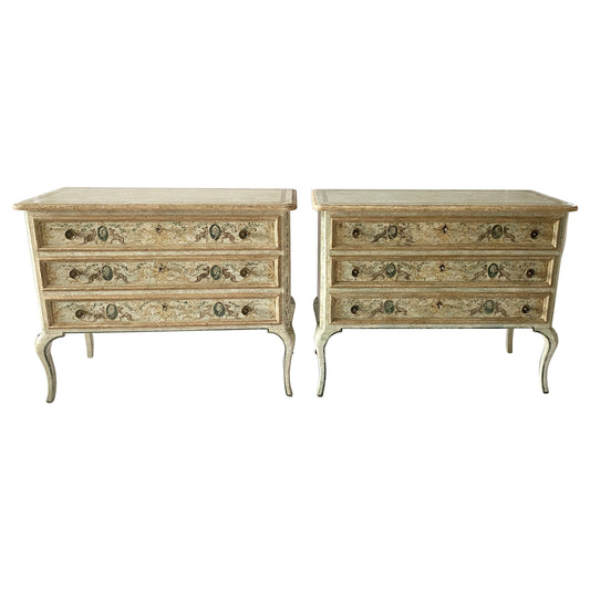 Pair of Venetian Hand-Painted Neoclassical Style Commodes or Chest of Drawers