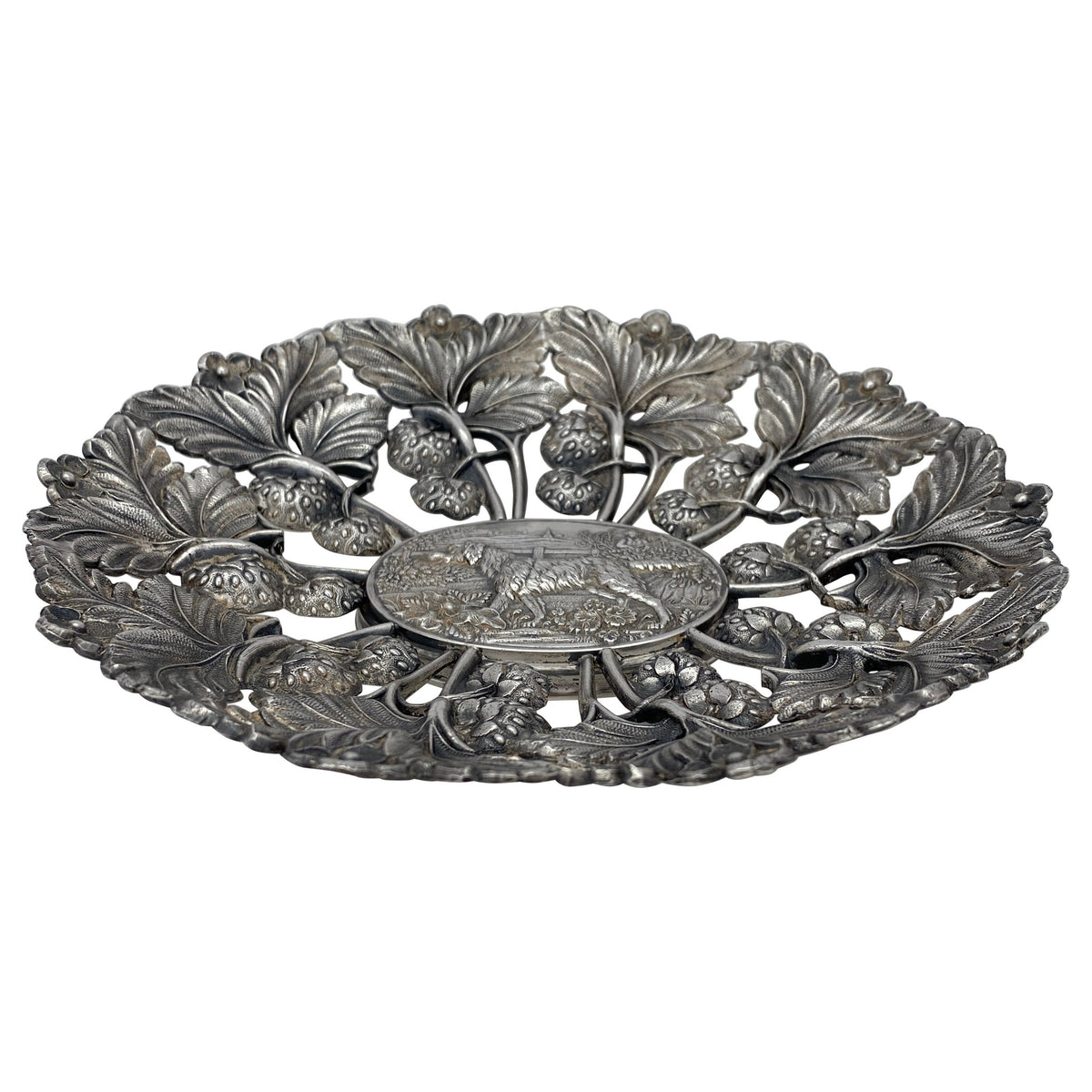 Reed and Barton Sculpted Bowl, Silver Plated Dish with Dog
