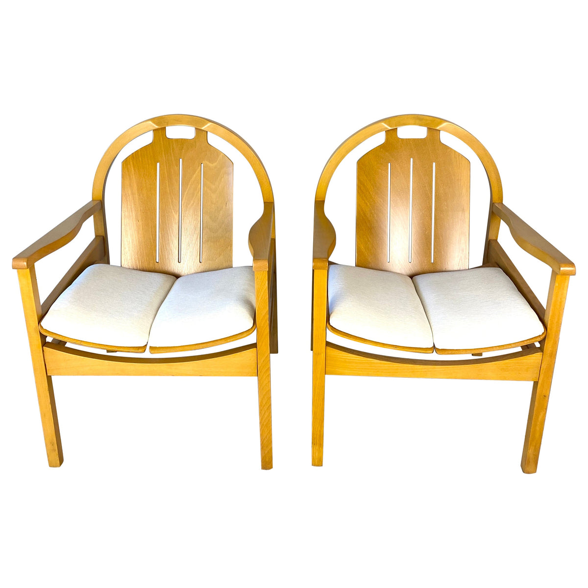 Pair of Modern Armchairs Beechwood + Fabric, Baumann Argos Lounge Chairs