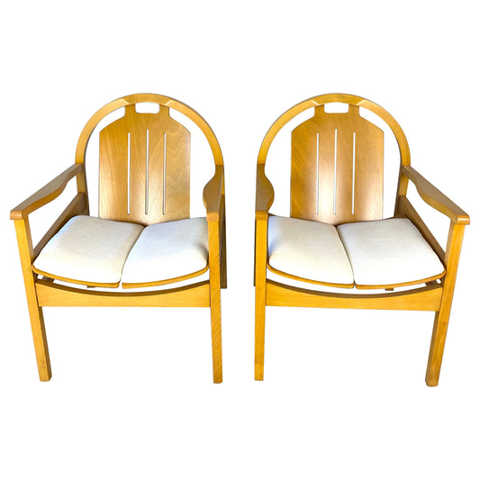 Pair of Modern Armchairs Beechwood + Fabric, Baumann Argos Lounge Chairs