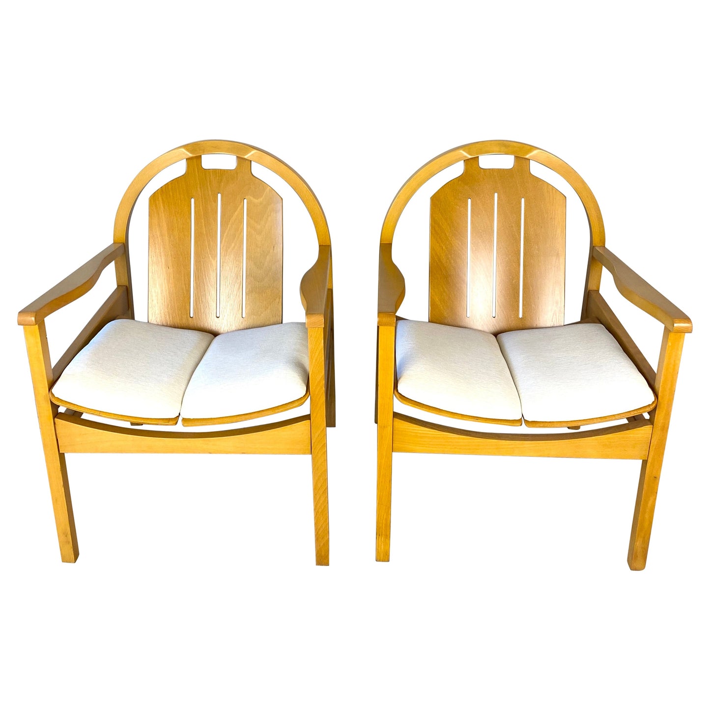 Pair of Modern Armchairs Beechwood + Fabric, Baumann Argos Lounge Chairs