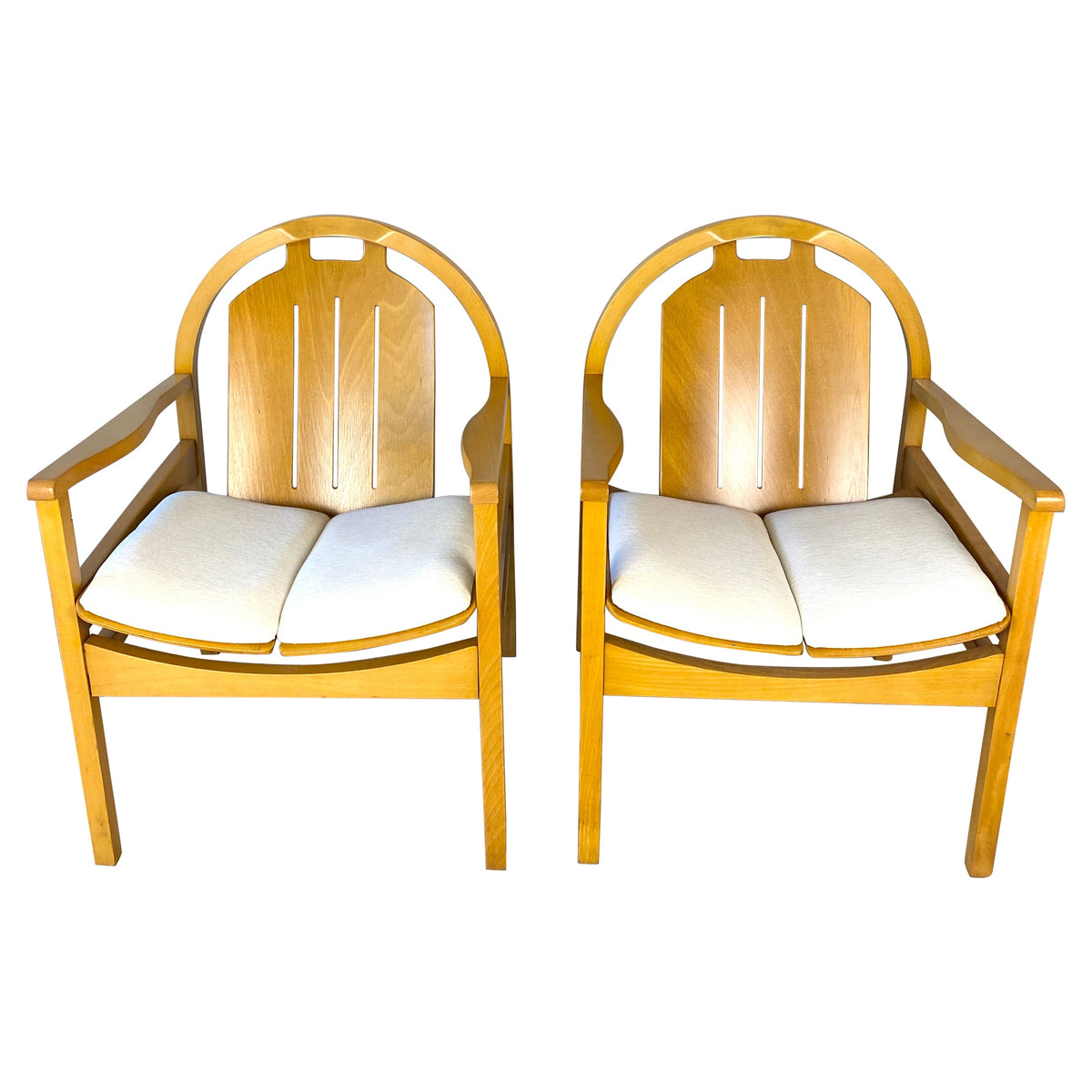 Pair of Modern Armchairs Beechwood + Fabric, Baumann Argos Lounge Chairs
