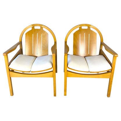 Pair of Modern Armchairs Beechwood + Fabric, Baumann Argos Lounge Chairs