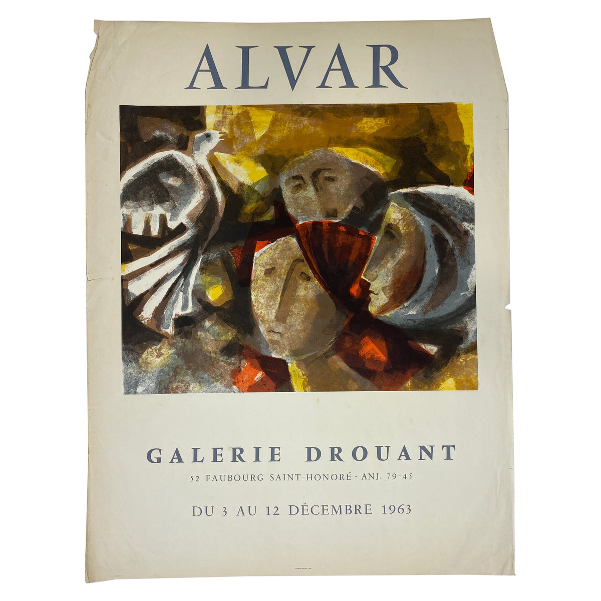 Original French Cubist Art Exhibition Poster from Galerie Drouant Paris France