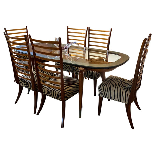 Important Italian Mid-Century Dining Table with 6 Chairs style of Paolo Buffa