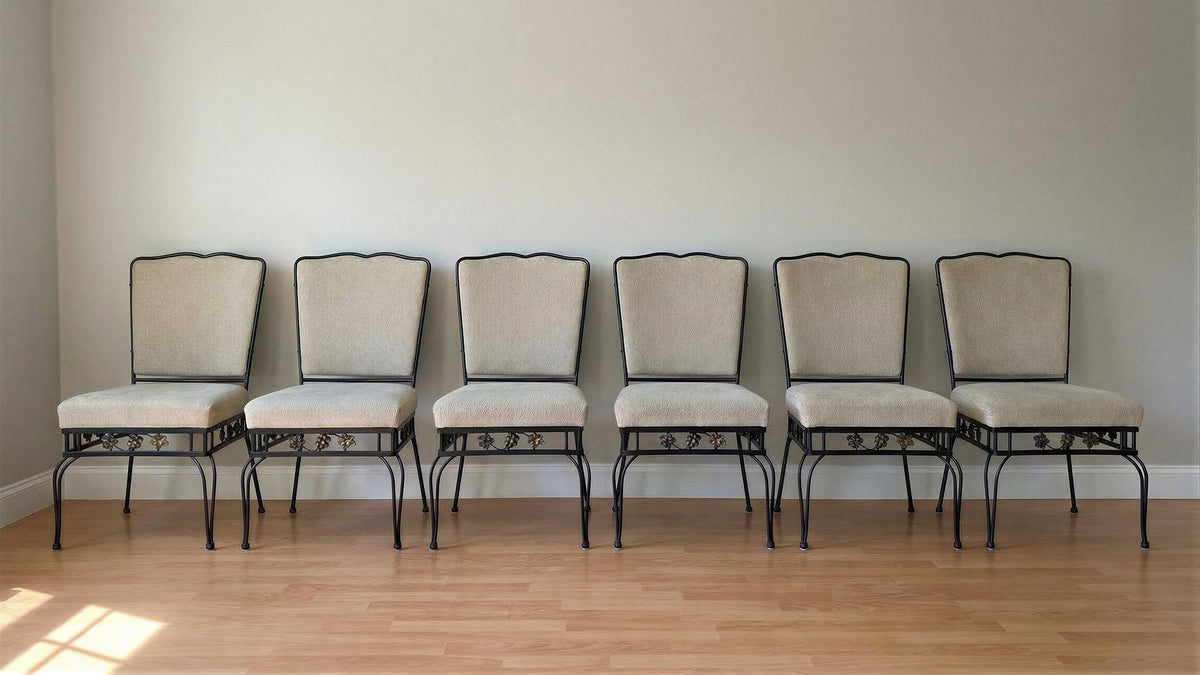 Edgar Brandt Style French Art Deco Wrought Iron Dining Table & 6 Chairs — detail 2