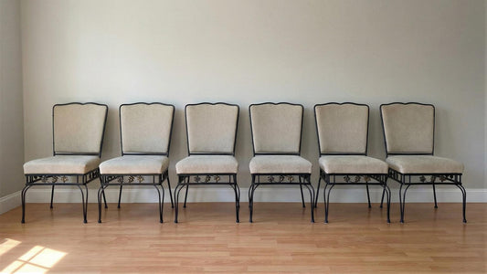 Edgar Brandt Style French Art Deco Wrought Iron Dining Table & 6 Chairs — detail 2