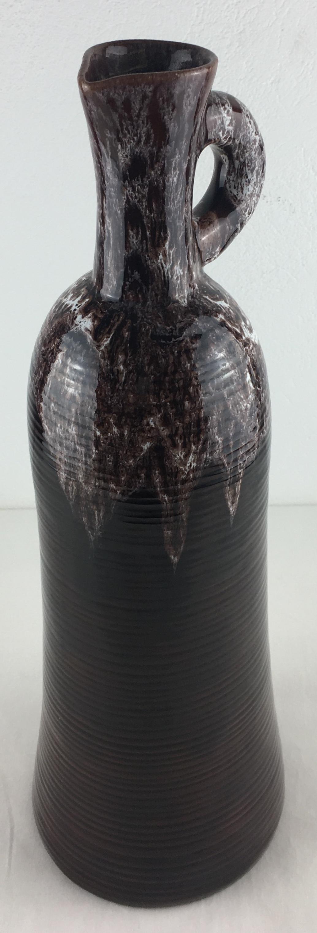 Accolay French Ceramic Handled Pitcher Vase, Large Brown Ceramic Vase — detail 5