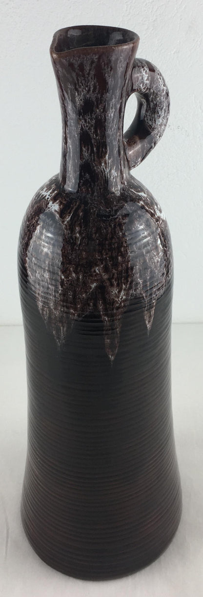 Accolay French Ceramic Handled Pitcher Vase, Large Brown Ceramic Vase — detail 5