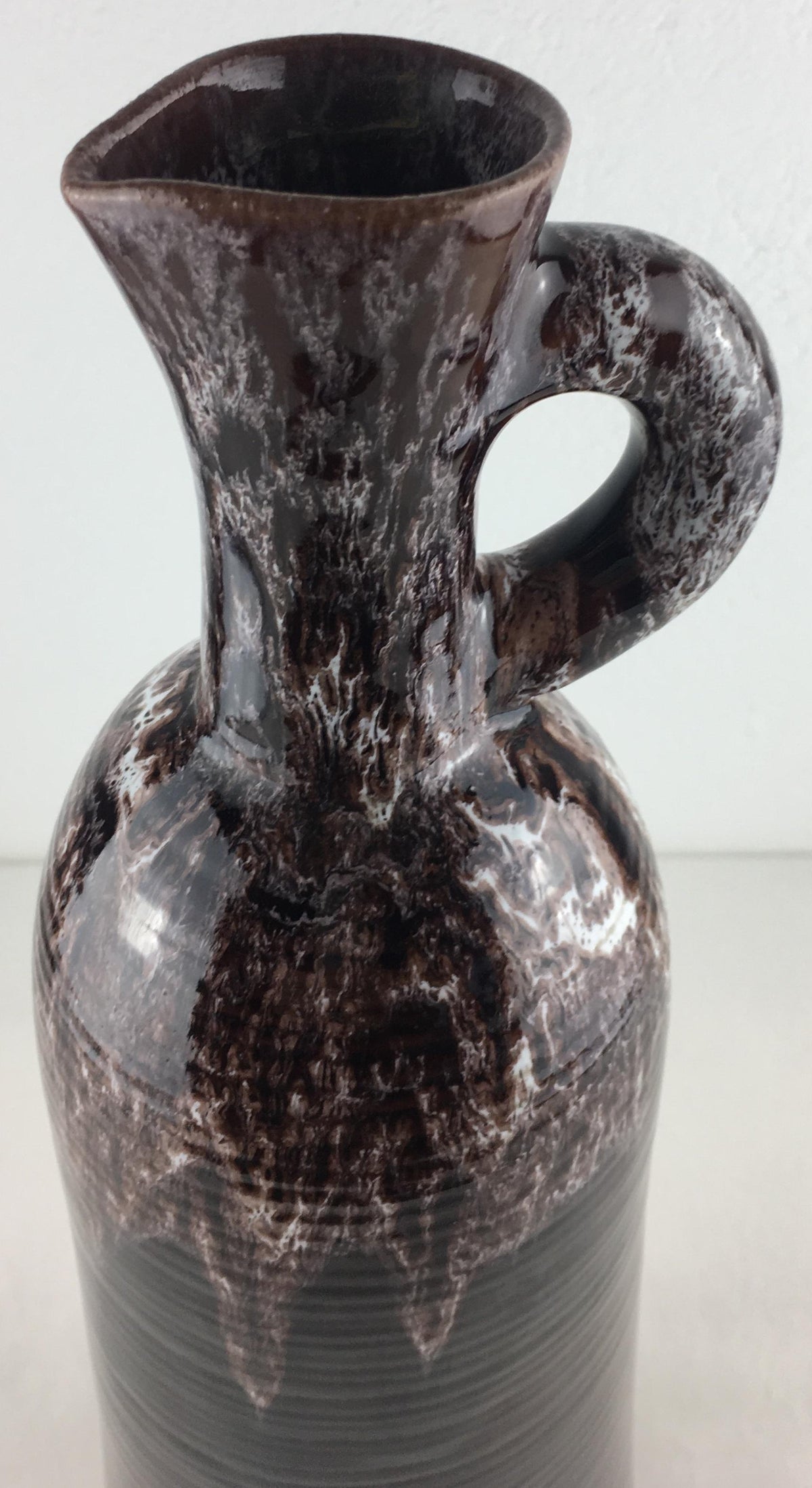 Accolay French Ceramic Handled Pitcher Vase, Large Brown Ceramic Vase — detail 2