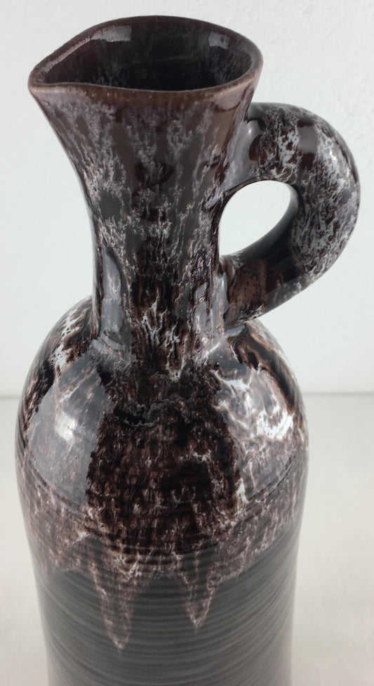 Accolay French Ceramic Handled Pitcher Vase, Large Brown Ceramic Vase — detail 2