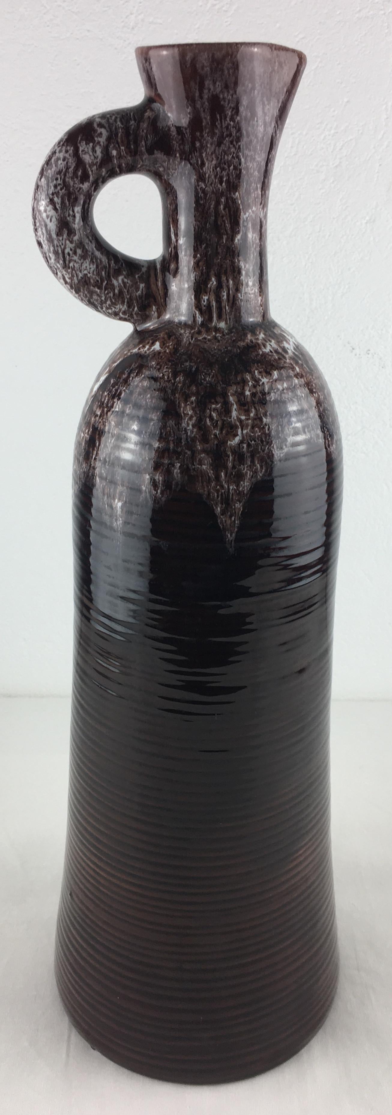 Accolay French Ceramic Handled Pitcher Vase, Large Brown Ceramic Vase — detail 10