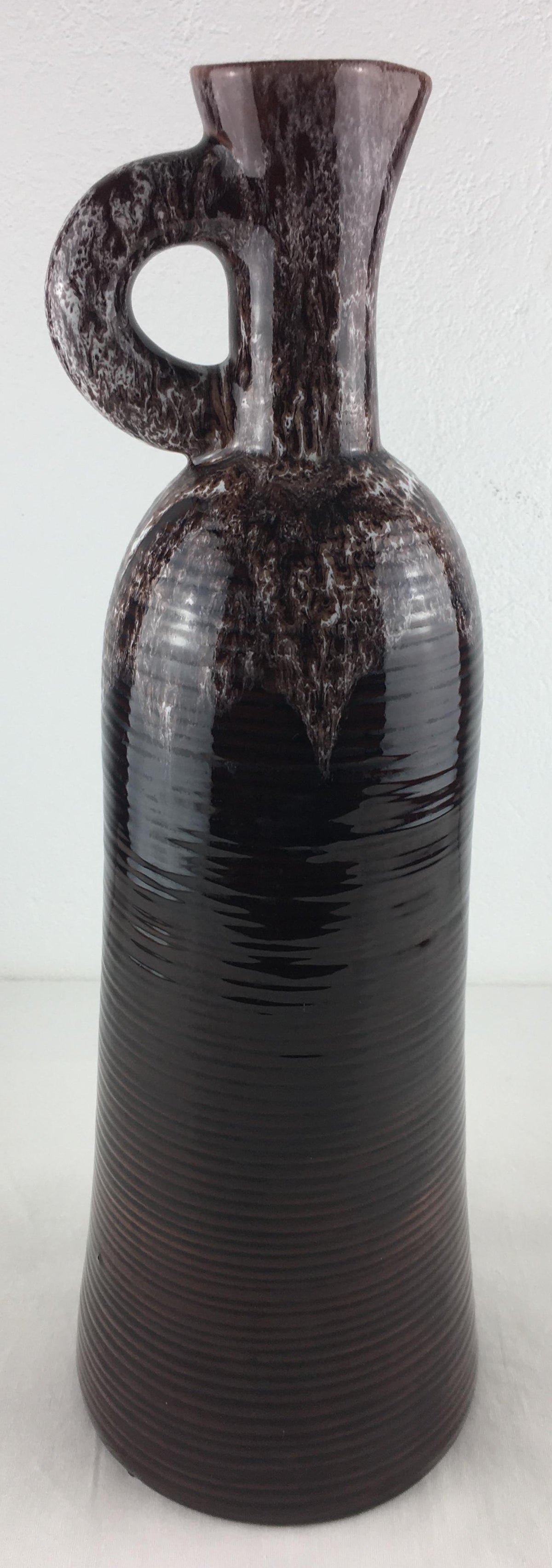 Accolay French Ceramic Handled Pitcher Vase, Large Brown Ceramic Vase — detail 10