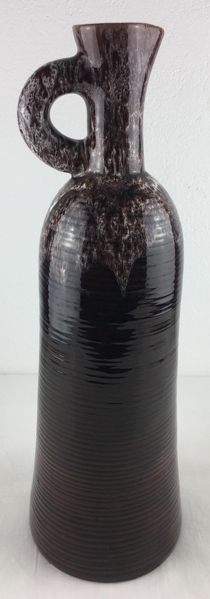 Accolay French Ceramic Handled Pitcher Vase, Large Brown Ceramic Vase — detail 10