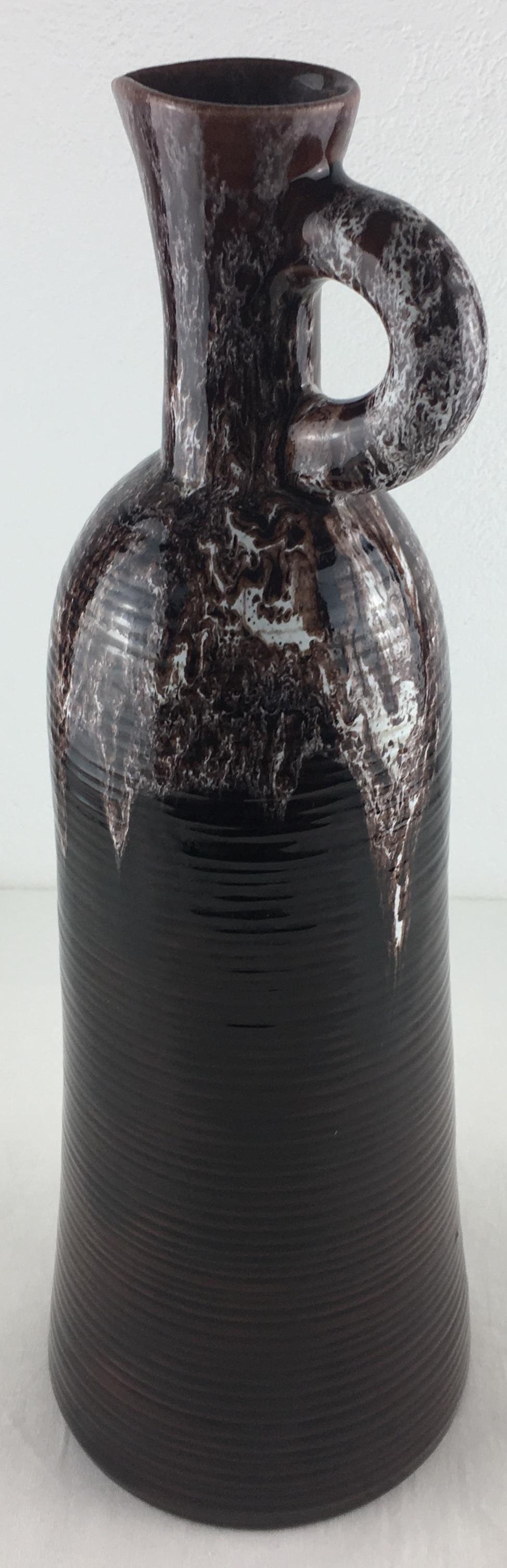 Accolay French Ceramic Handled Pitcher Vase, Large Brown Ceramic Vase — detail 11
