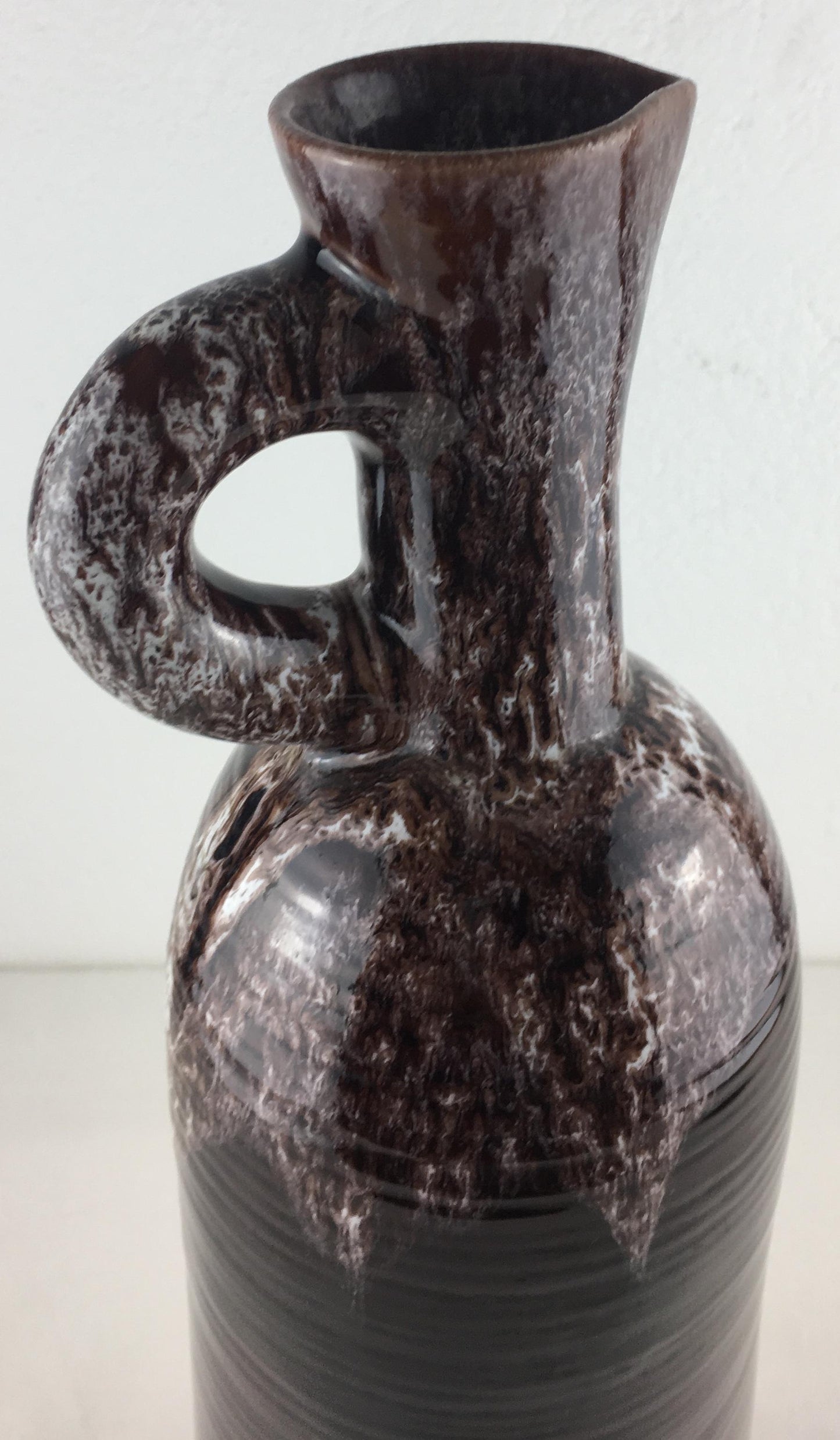 Accolay French Ceramic Handled Pitcher Vase, Large Brown Ceramic Vase — detail 6