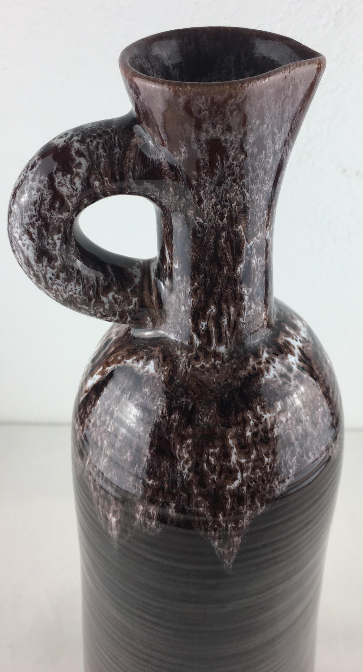 Accolay French Ceramic Handled Pitcher Vase, Large Brown Ceramic Vase — detail 9