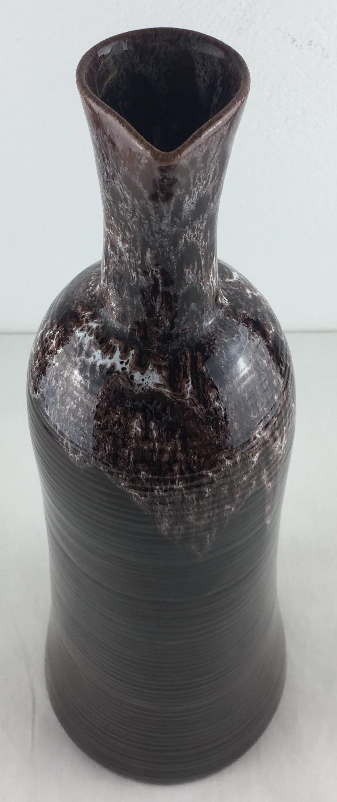 Accolay French Ceramic Handled Pitcher Vase, Large Brown Ceramic Vase — detail 12