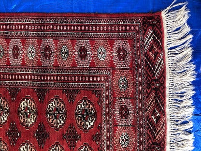 Antique Red Afghan Ersari Hand Knotted Turkoman Rug, circa 1920 — detail 8