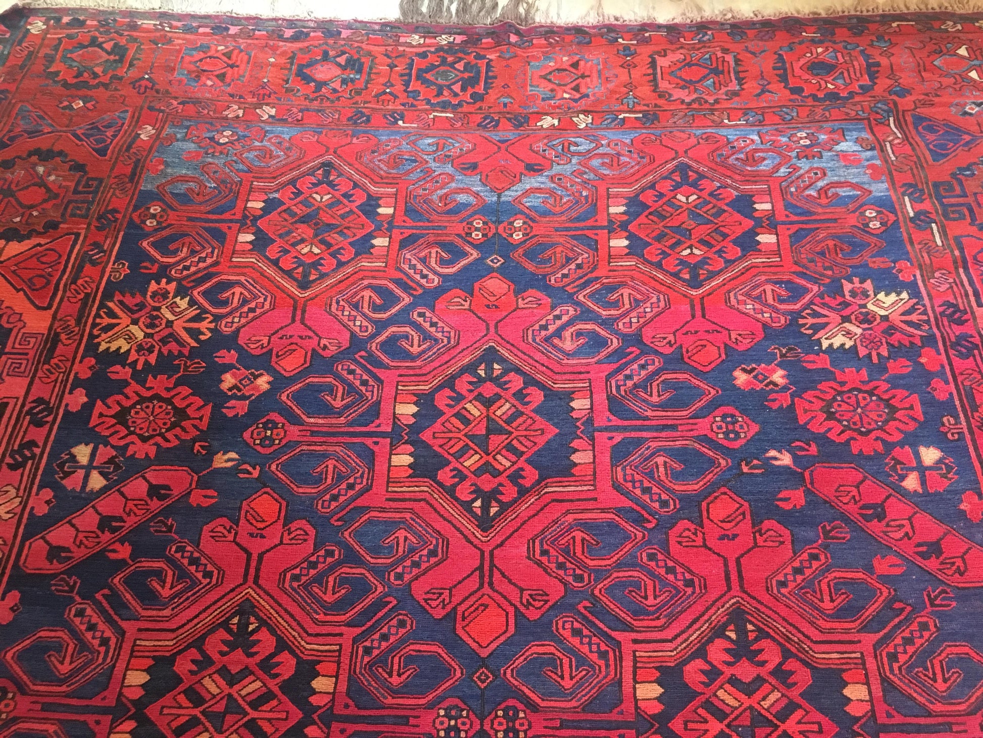 Large Traditional Hand Knotted Tribal Wool Rug, circa 1920 — detail 2