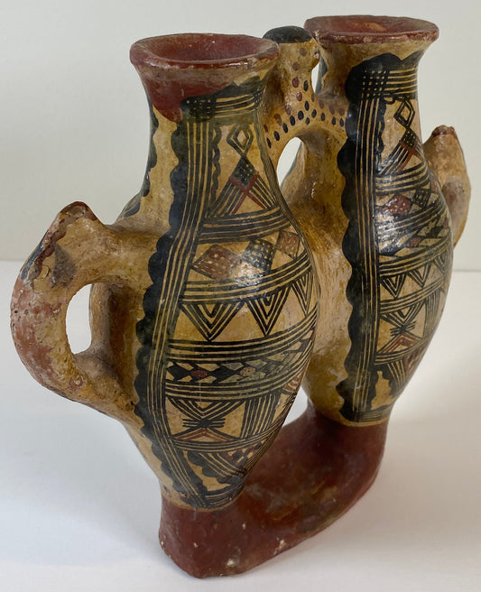 Vintage Double-Chamber Geometric Ceramic Vessel, Marked and Dated 11-8-54 — detail 2