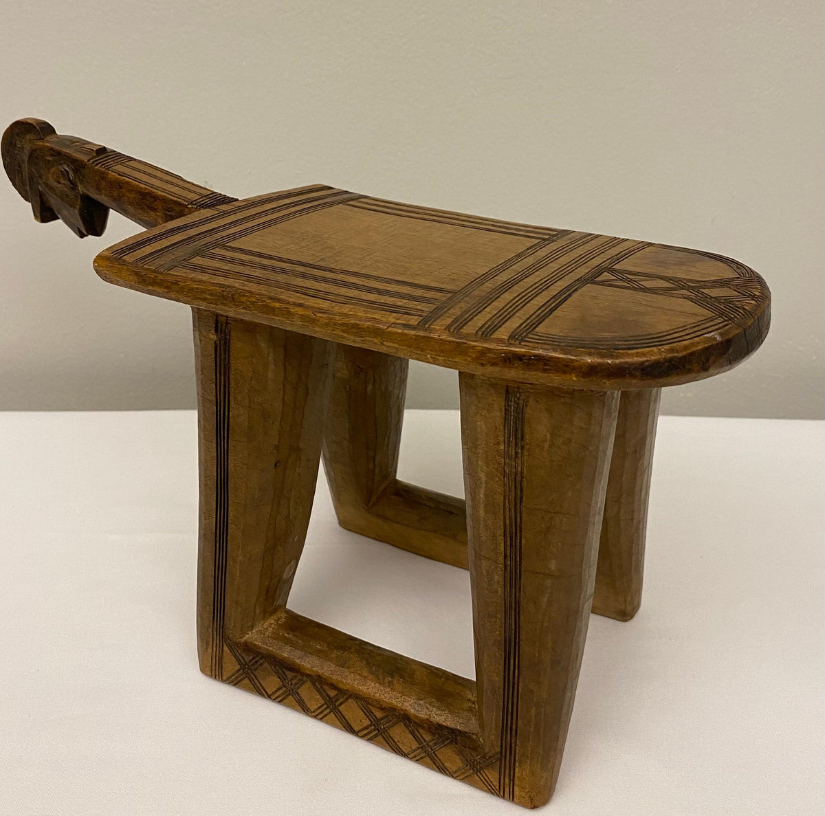 Mid-Century Wooden Carved African Stool — detail 3